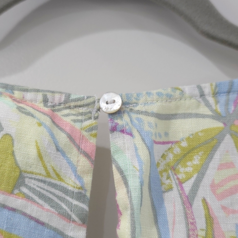 C&C 100% Linen Multicolor Tropical Pastel Sleeveless Trapeze Dress W/ Pockets - Picture 10 of 11